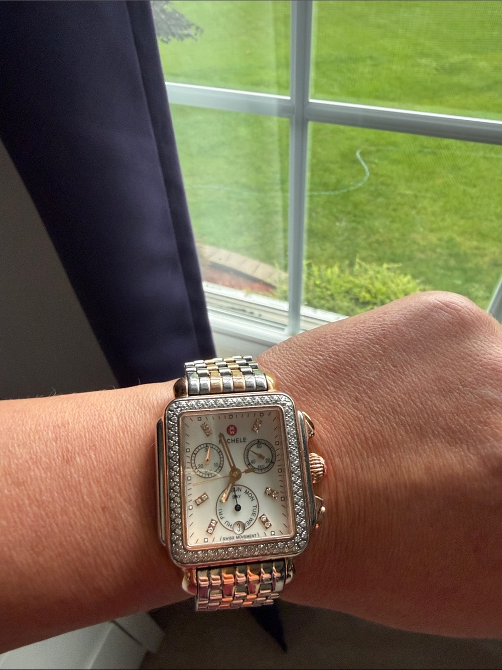 Michele Two-Tone Diamond Bezel Chronograph Watch - Silver & Rose Gold - Picture 3 of 7